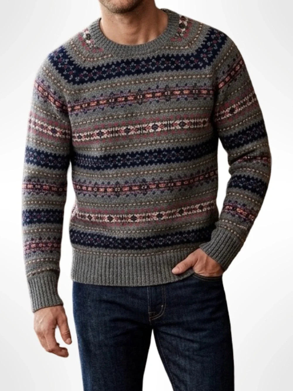 NEW J Crew 100% Lambswool Fair Isle Crewneck Sweater Pullover Knit | Mens Small